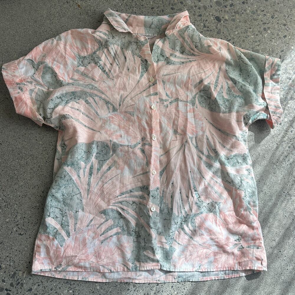 Giovelli Vintage Women's Medium Floral Pink Muted Hawaiian Blouse Button Up
